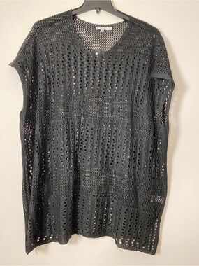 Everyday Sunday Women's Black Open-Knit V-Neck Sweater Summer vibe